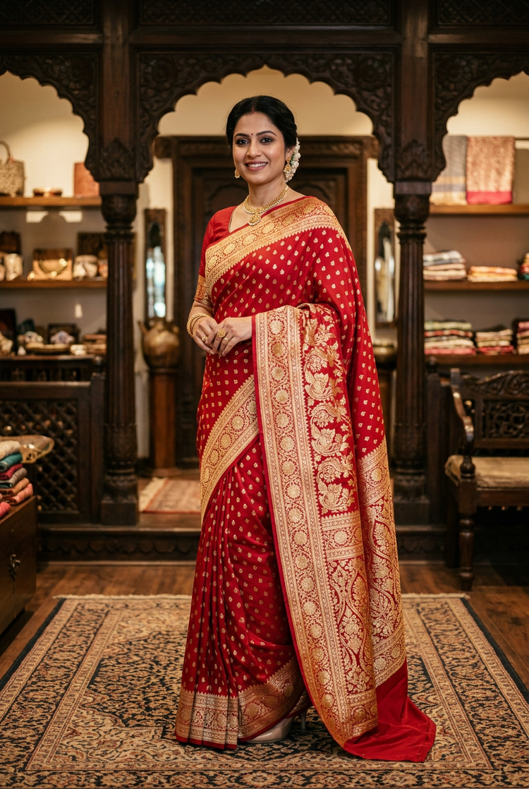 Sample — Ruby Red Banarasi-style Occasion Saree