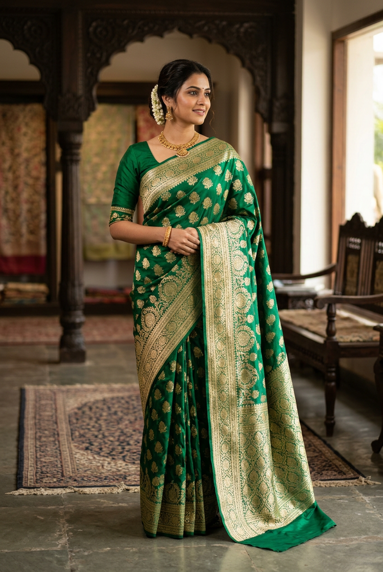 Sample — Emerald Green Banarasi-style Occasion Saree