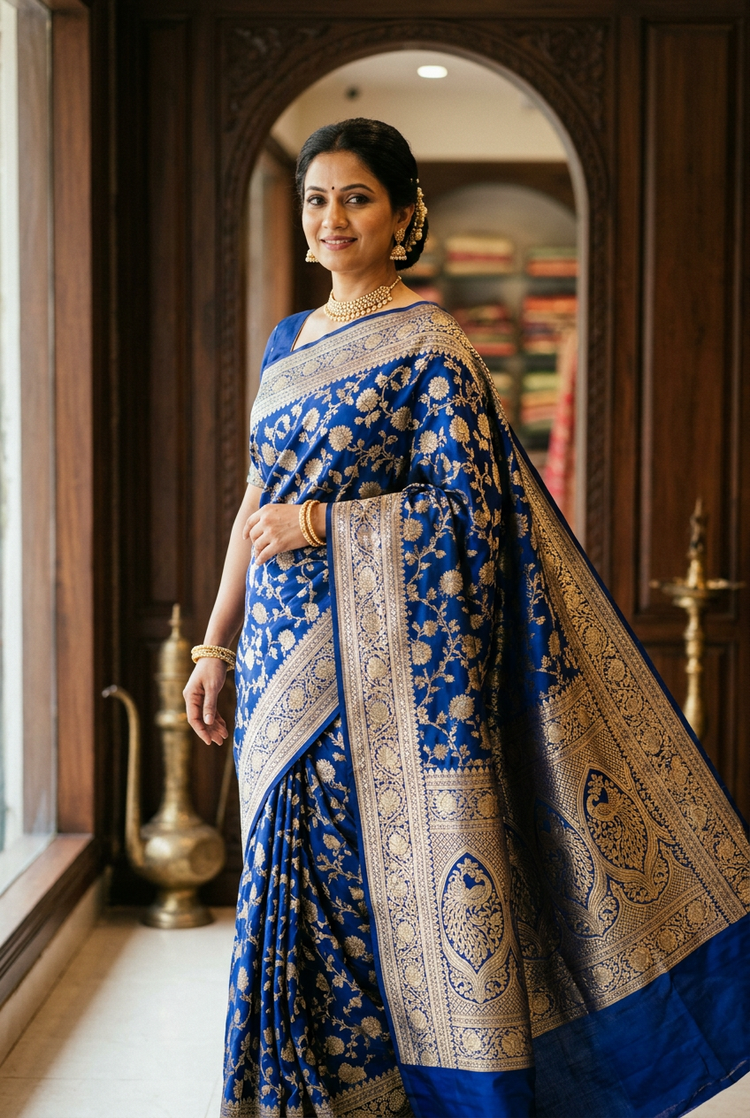 Sample — Royal Blue Banarasi-style Occasion Saree