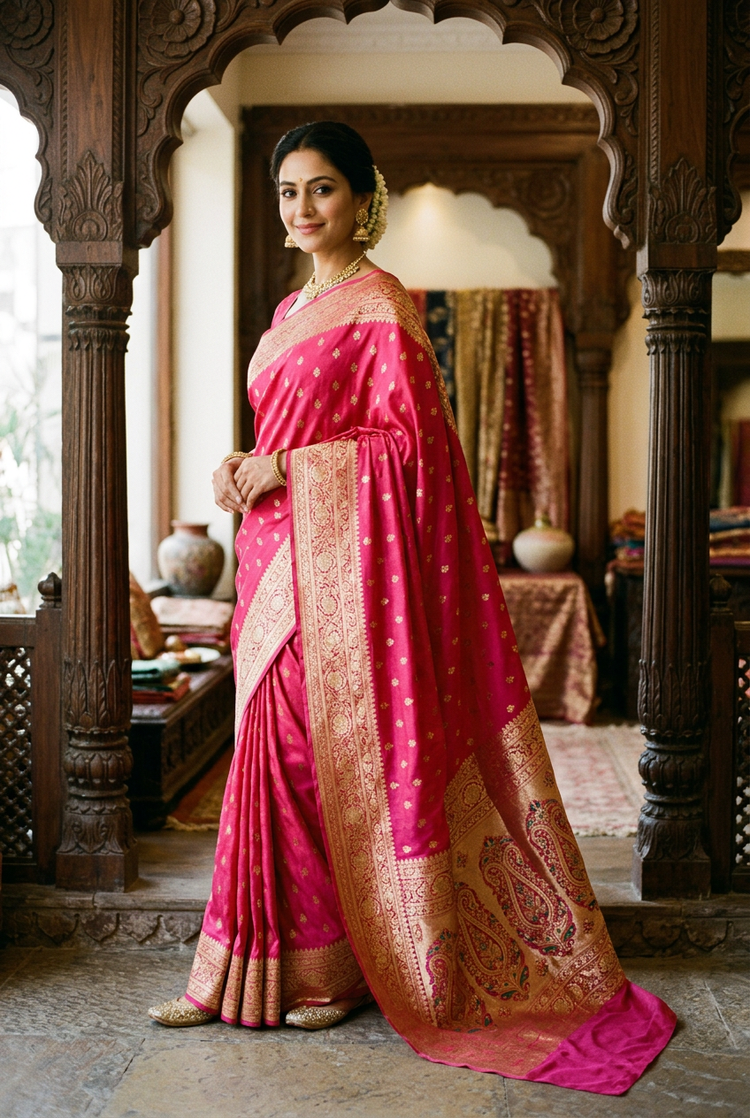 Sample — Rani Pink Banarasi-style Occasion Saree