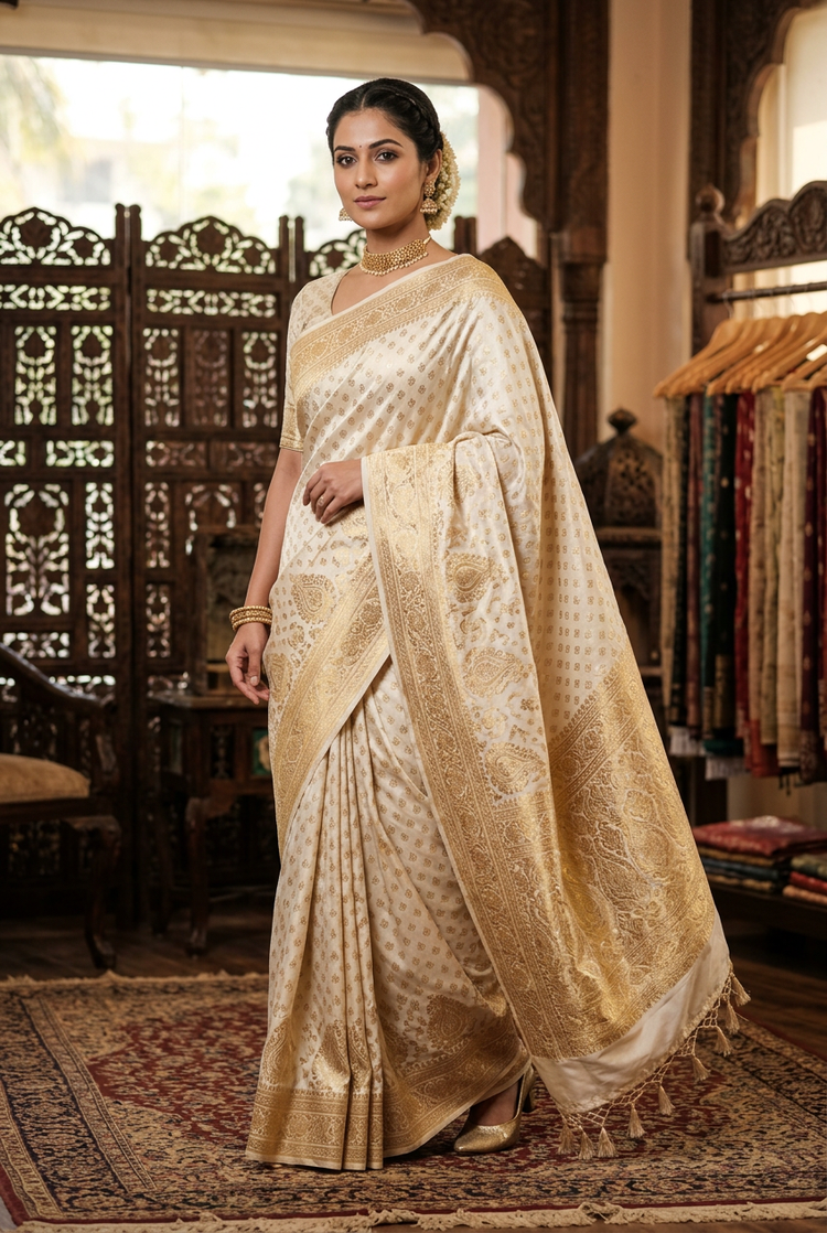 Sample — Ivory Banarasi-style Occasion Saree