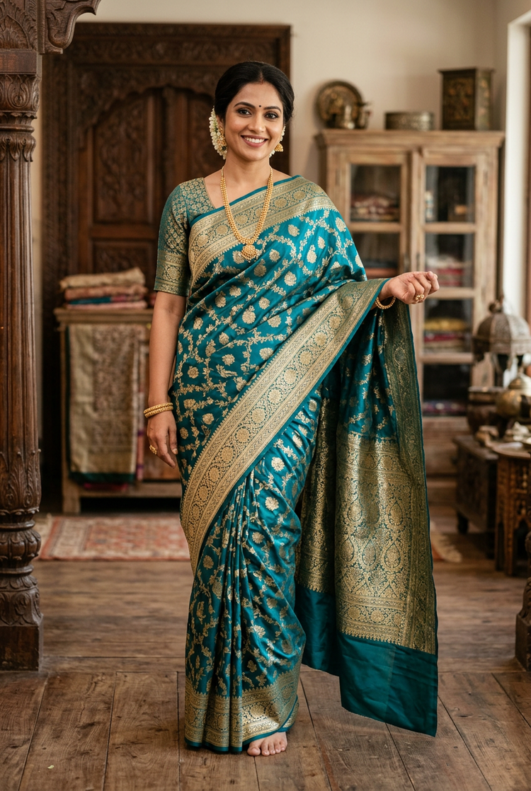 Sample — Peacock Teal Banarasi-style Occasion Saree