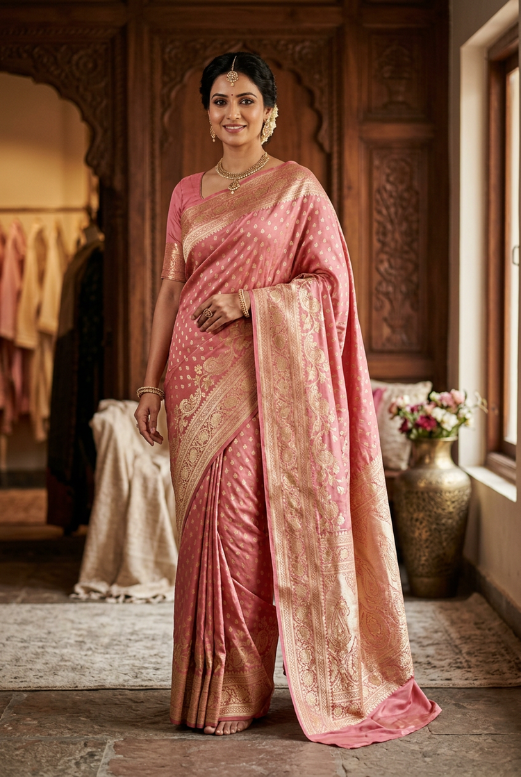 Sample — Blush Pink Banarasi-style Occasion Saree