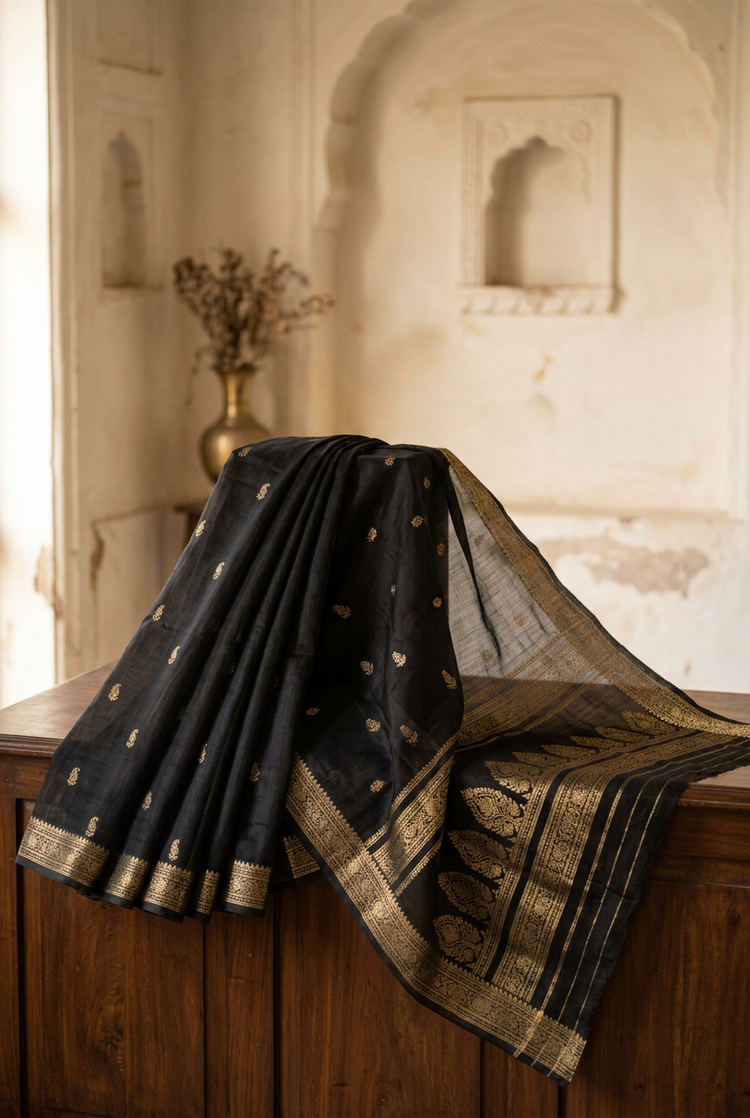 Sample — Black and Gold Chanderi-inspired Saree