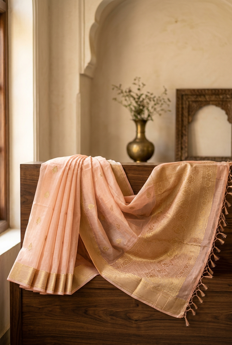Sample — Peach and Gold Chanderi-inspired Saree