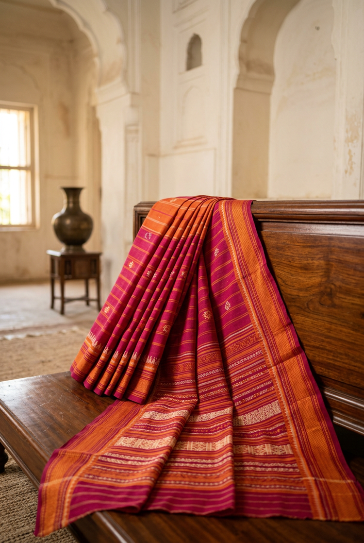 Sample — Fuchsia and Orange Cotton-inspired Saree