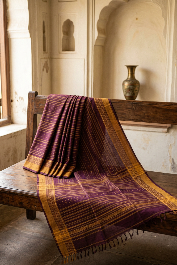 Sample — Plum and Mustard Cotton-inspired Saree