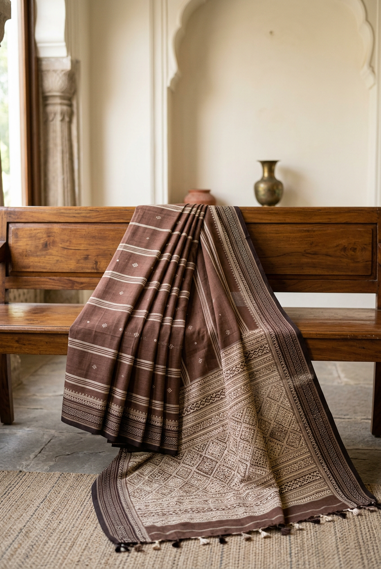 Sample — Chocolate and Cream Cotton-inspired Saree