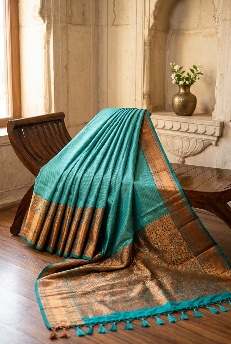 Sample — Turquoise and Copper Gadwal-inspired Saree