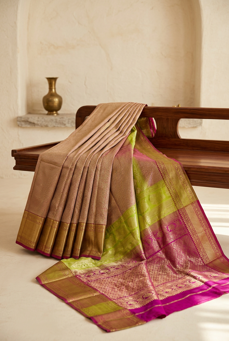 Sample — Lime and Magenta Gadwal-inspired Saree