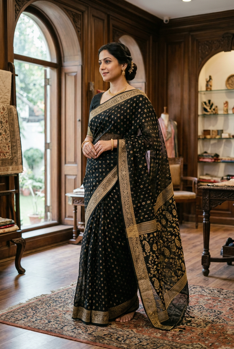 Sample — Black and Gold Jamdani-style Saree
