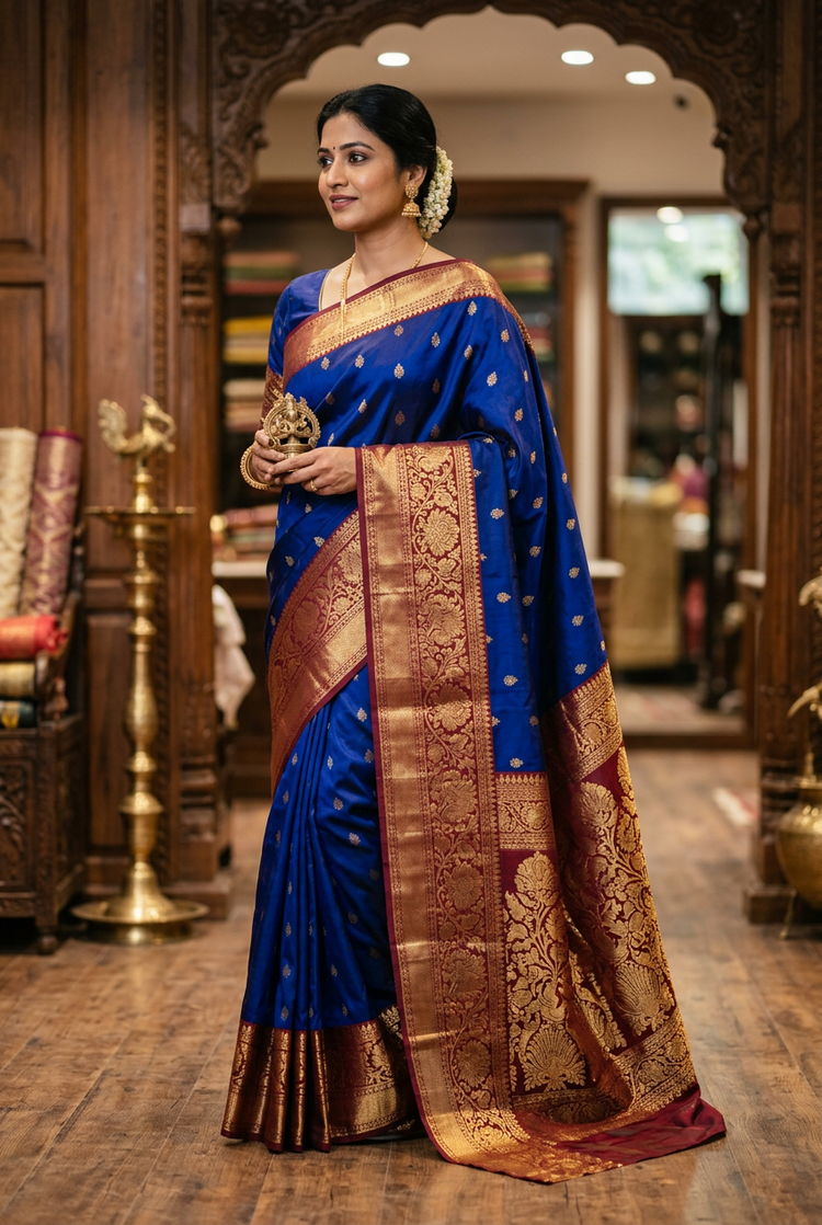 Sample — Royal Blue with Maroon Border Kanchipuram-style Saree