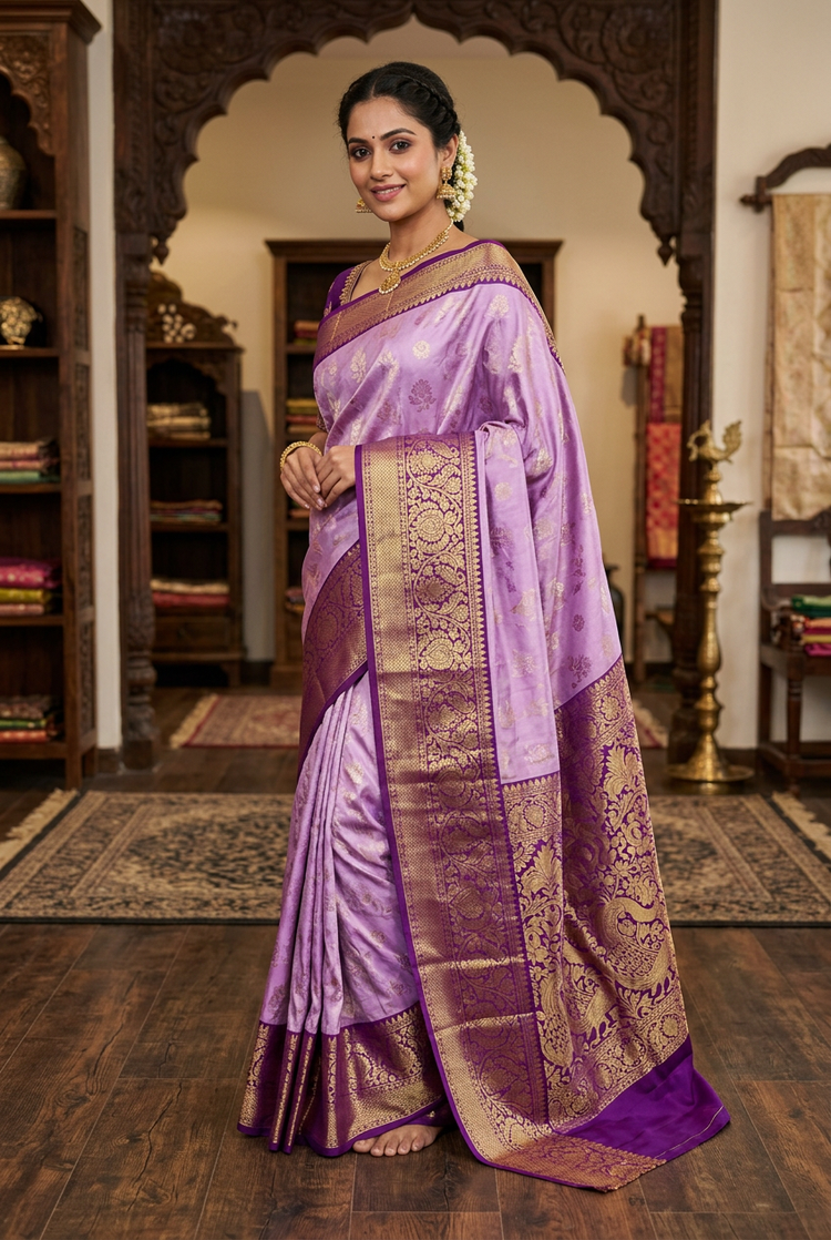 Sample — Lavender with Violet Border Kanchipuram-style Saree
