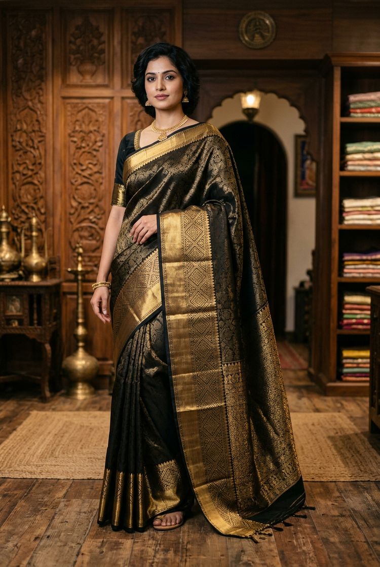 Sample — Black with Gold Border Kanchipuram-style Saree