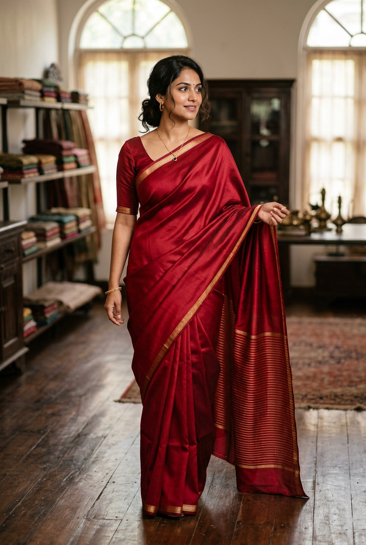 Sample — Ruby Red Mysore-silk-inspired Saree