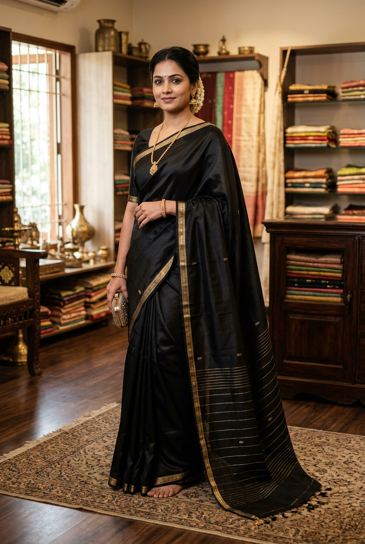 Sample — Black Mysore-silk-inspired Saree