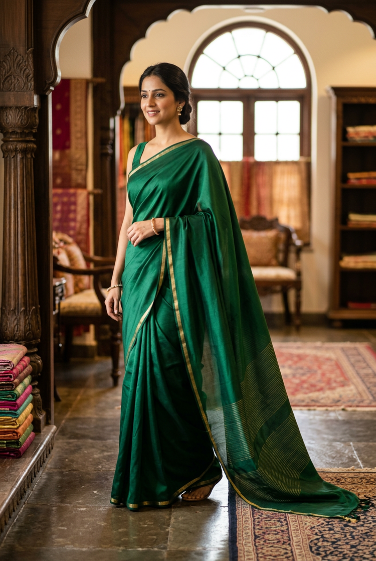 Sample — Emerald Green Mysore-silk-inspired Saree