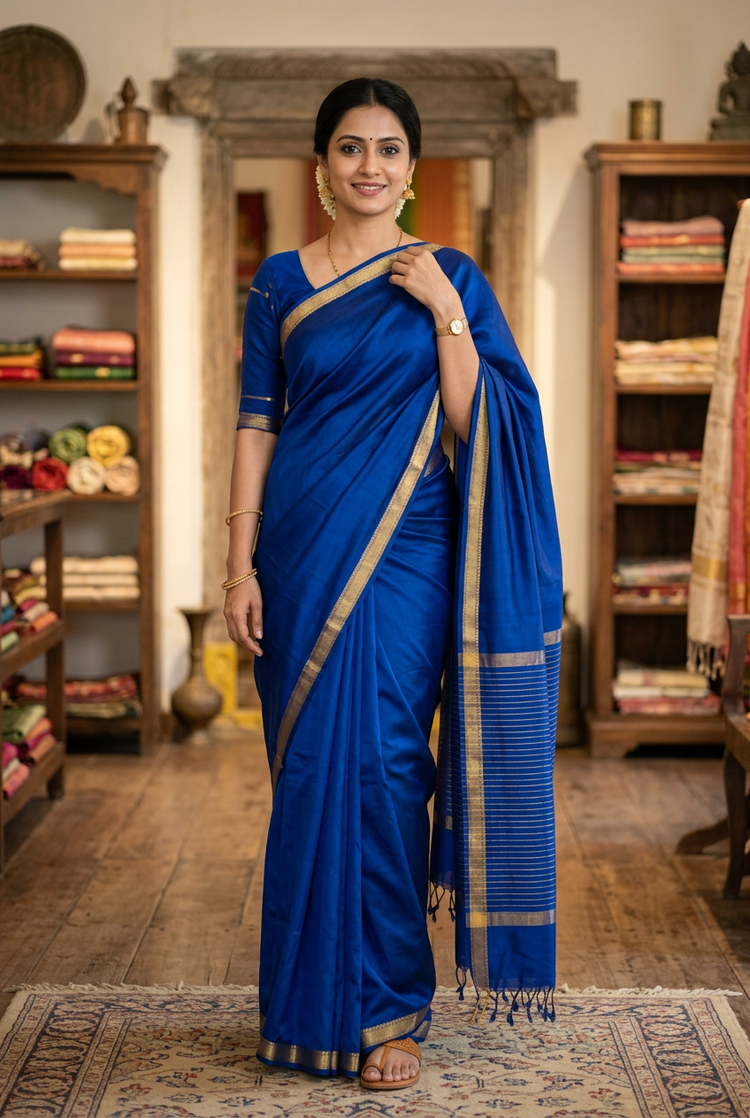 Sample — Royal Blue Mysore-silk-inspired Saree
