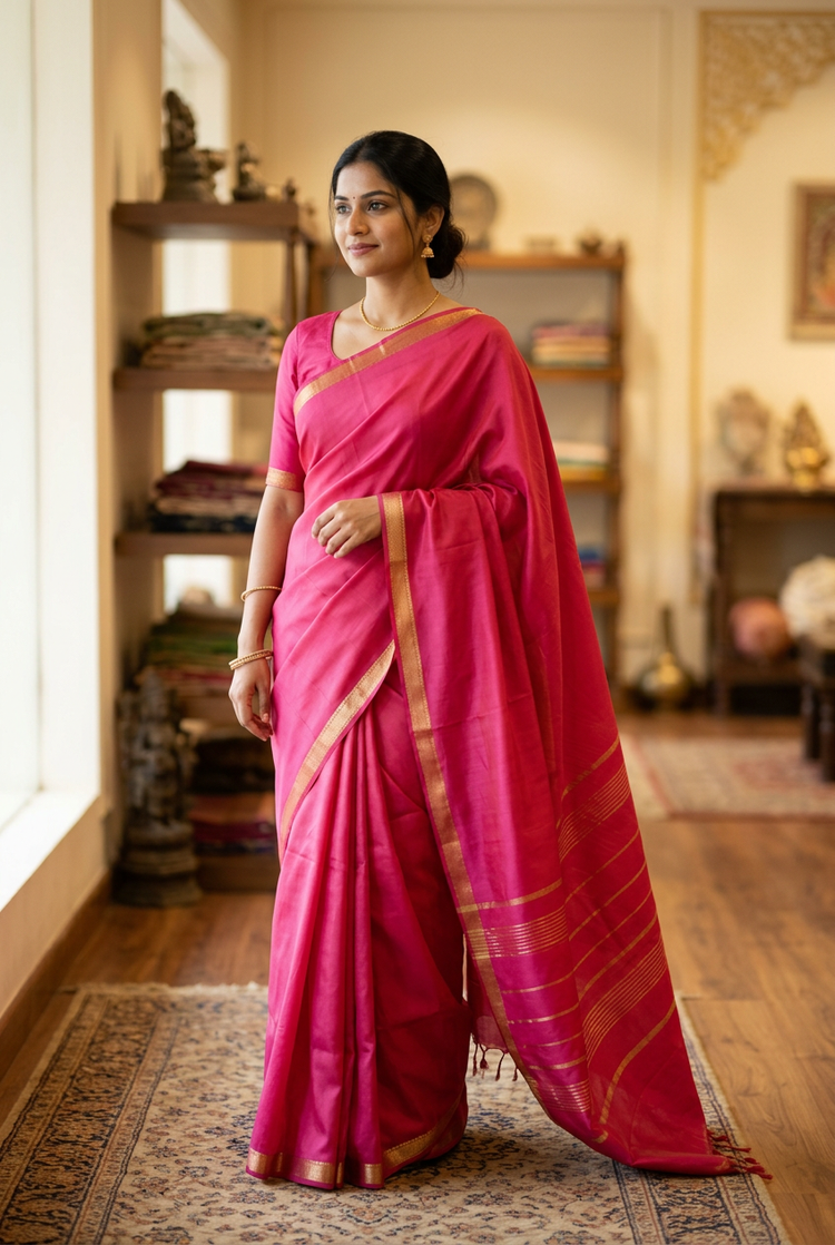 Sample — Rani Pink Mysore-silk-inspired Saree