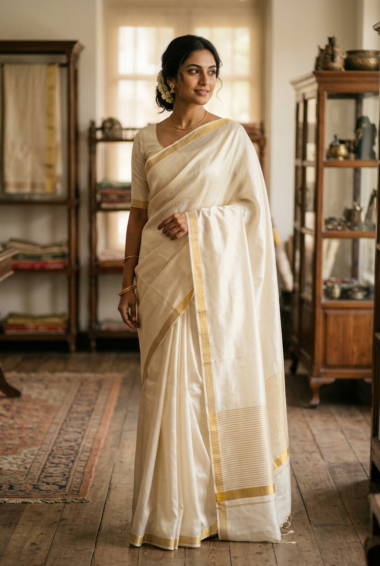 Sample — Ivory Mysore-silk-inspired Saree
