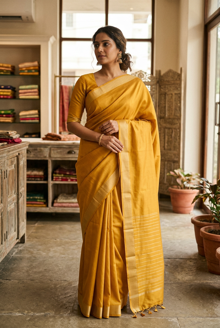 Sample — Mustard Yellow Mysore-silk-inspired Saree
