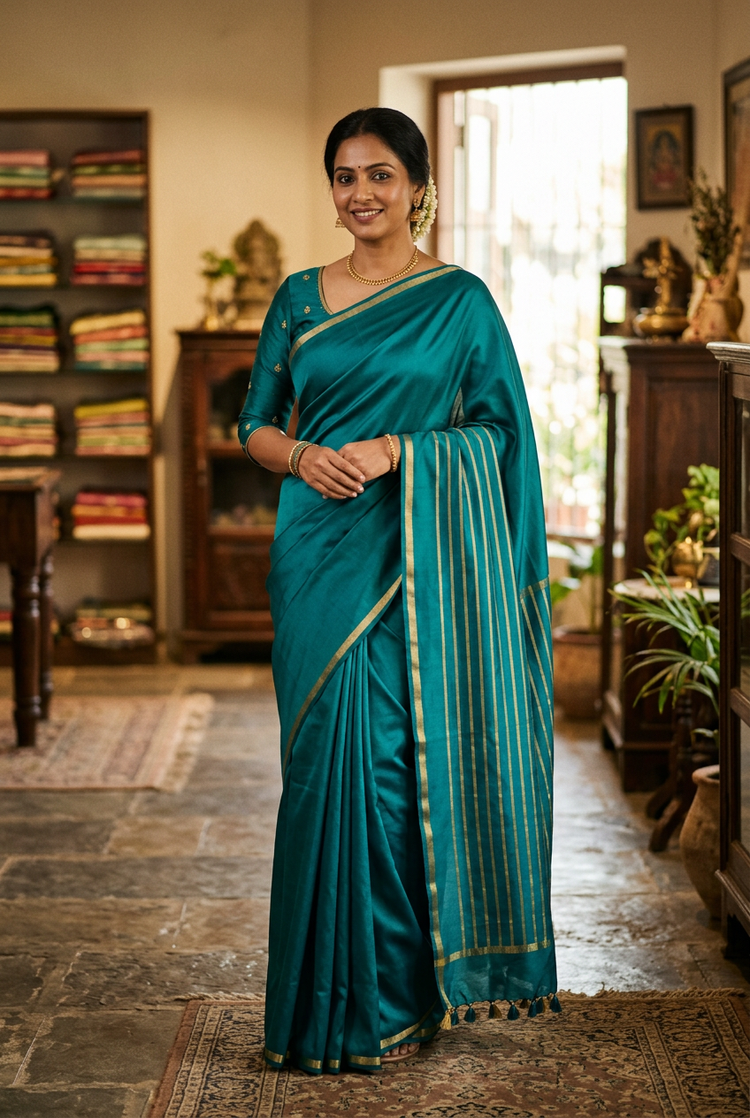 Sample — Peacock Teal Mysore-silk-inspired Saree