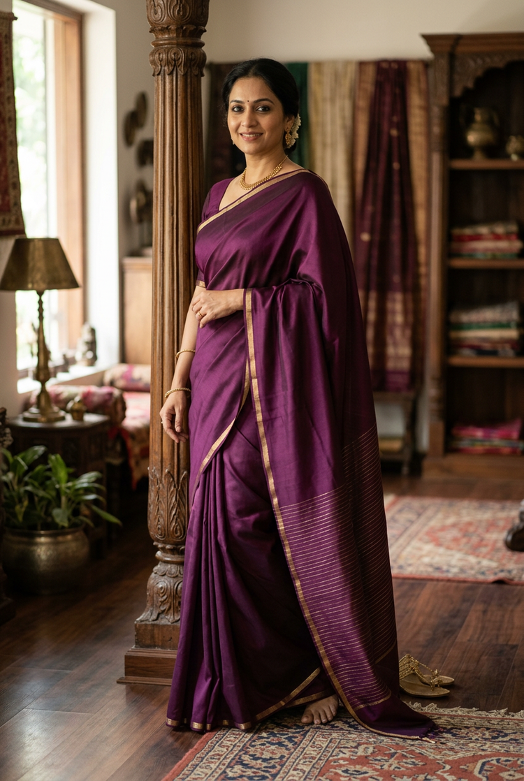 Sample — Wine Purple Mysore-silk-inspired Saree