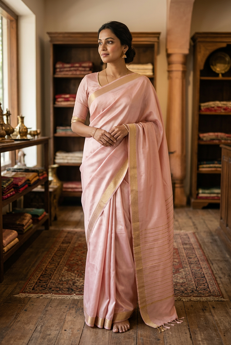 Sample — Blush Pink Mysore-silk-inspired Saree