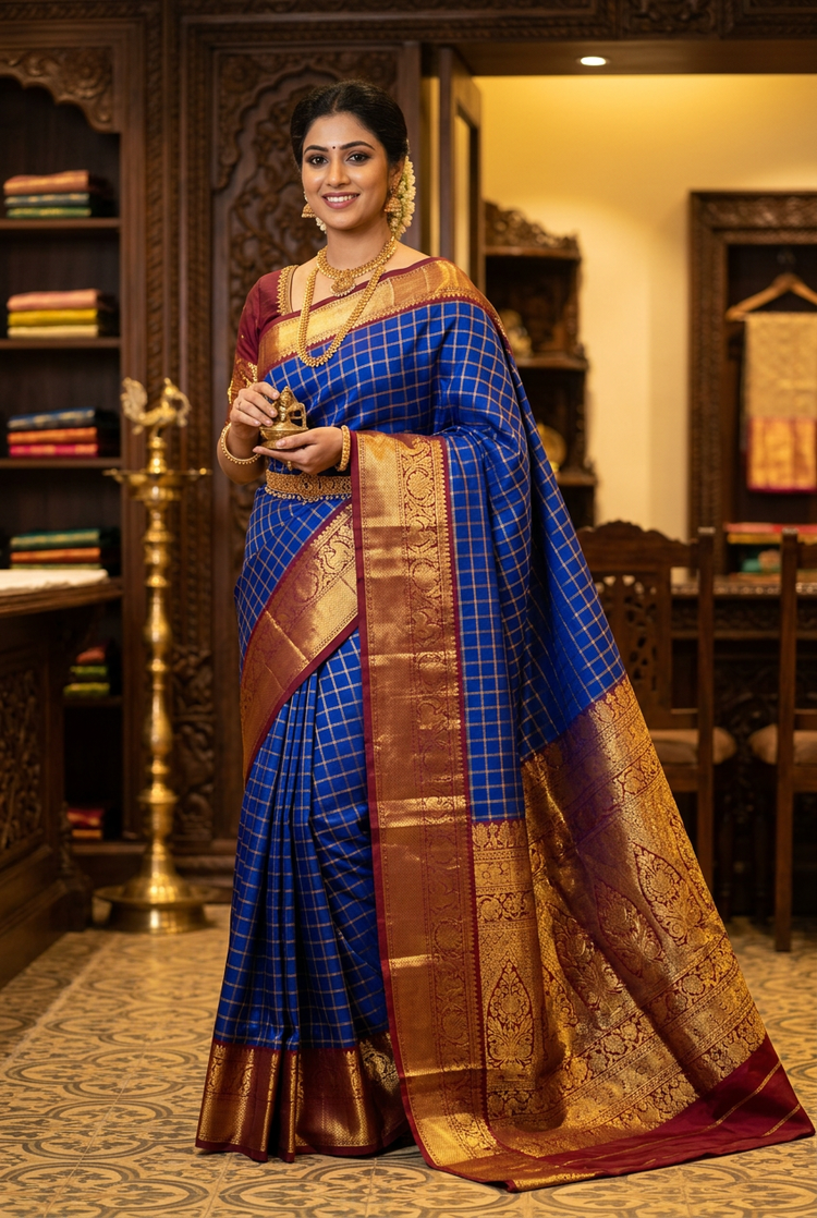 Royal Blue Dharmavaram Korvai Silk Saree